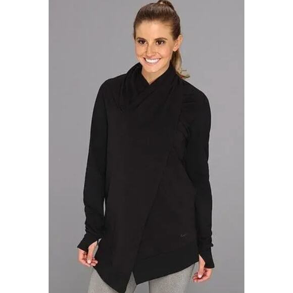 Nike Cardigan Womens Medium Black Dri Fit Twist Wrap Open Pockets - Picture 1 of 12